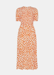 Spot Shirred Midi Dress
